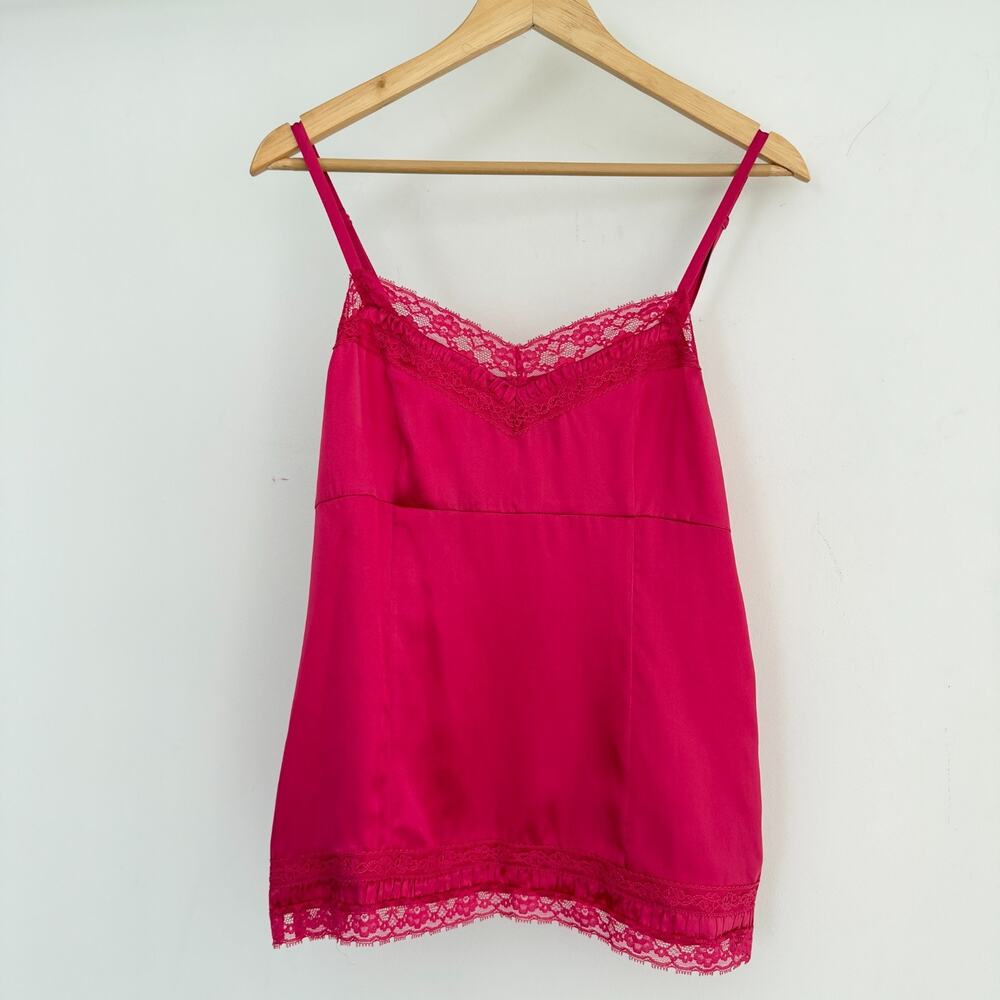 Y2K White House Black Market Silk Cami Top Medium Pink Babydoll Lace Coquette - Picture 7 of 15